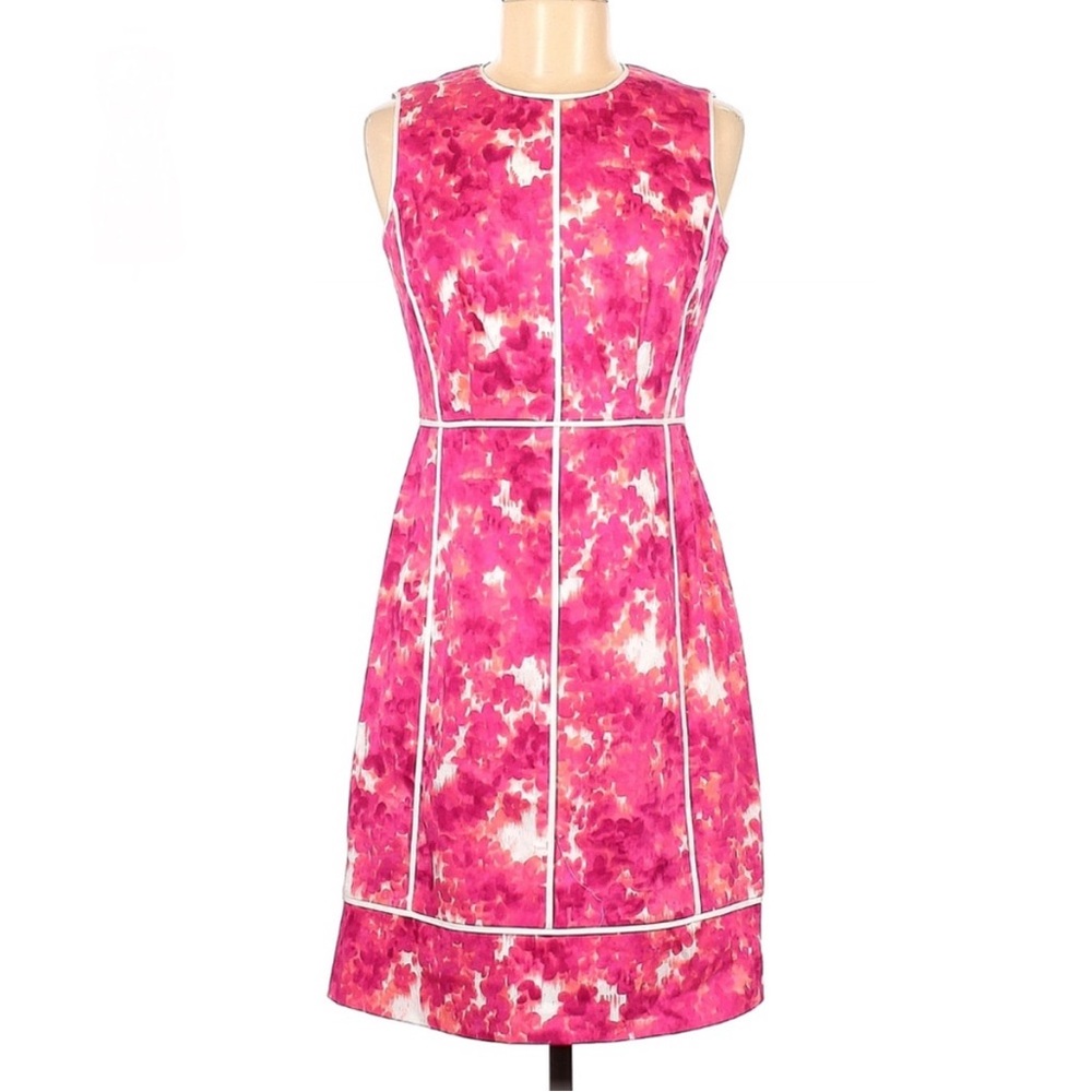 Calvin Klein Shift Dress Womens SZ 6 Pink White Abstract Floral Cotton Zip Back